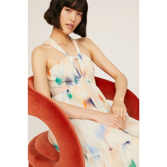 Joie Marcy Cream Tie Dye Printed Keyhole Sleeveless Halter Midi Dress Size XS - Picture 4 of 15